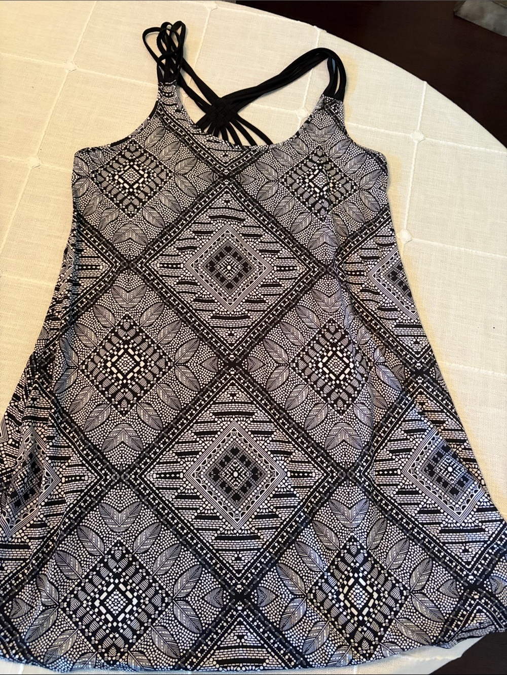 Black & White Geometric Strappy Swim Coverup